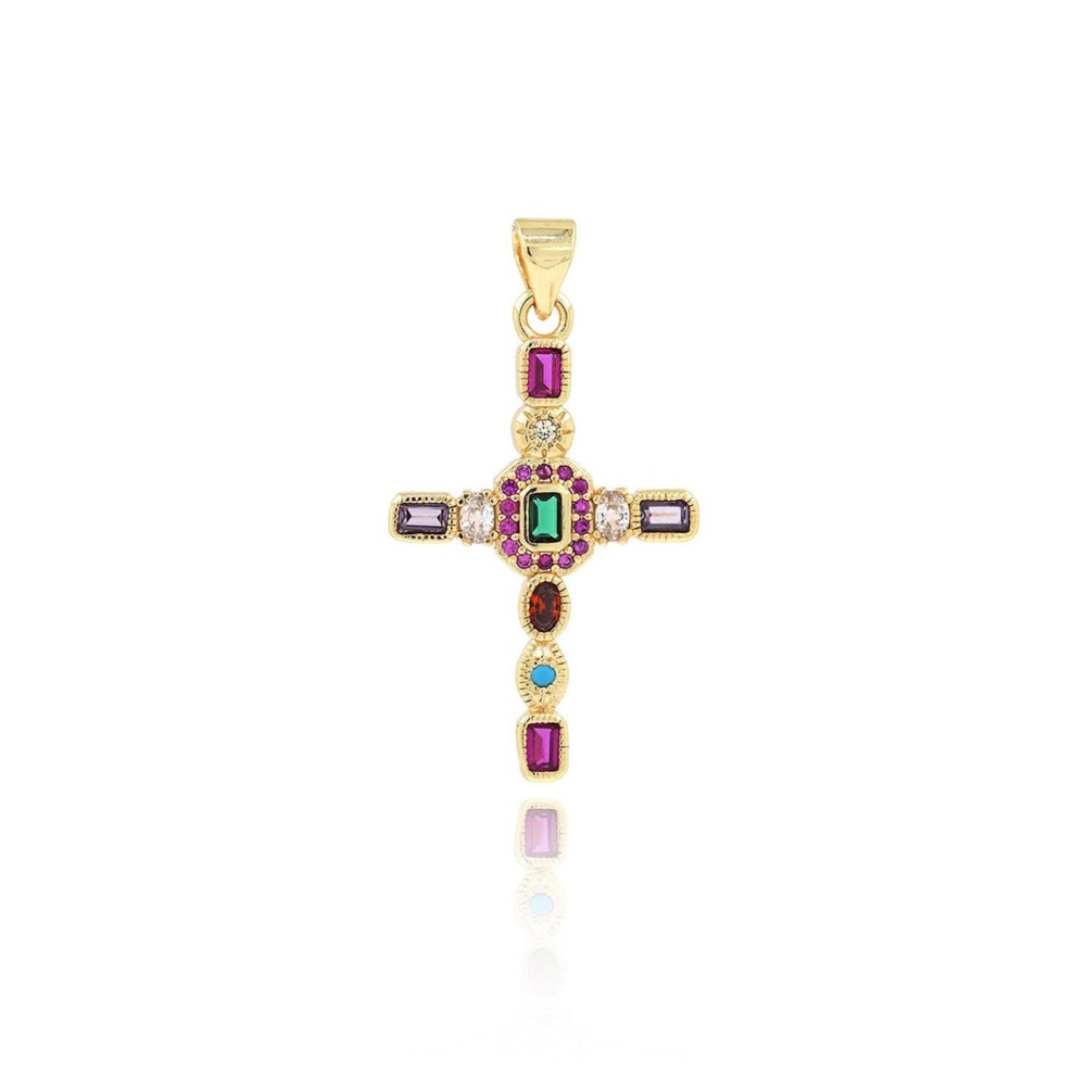 18k Gold Filled Multi Gemstone Cross Necklace